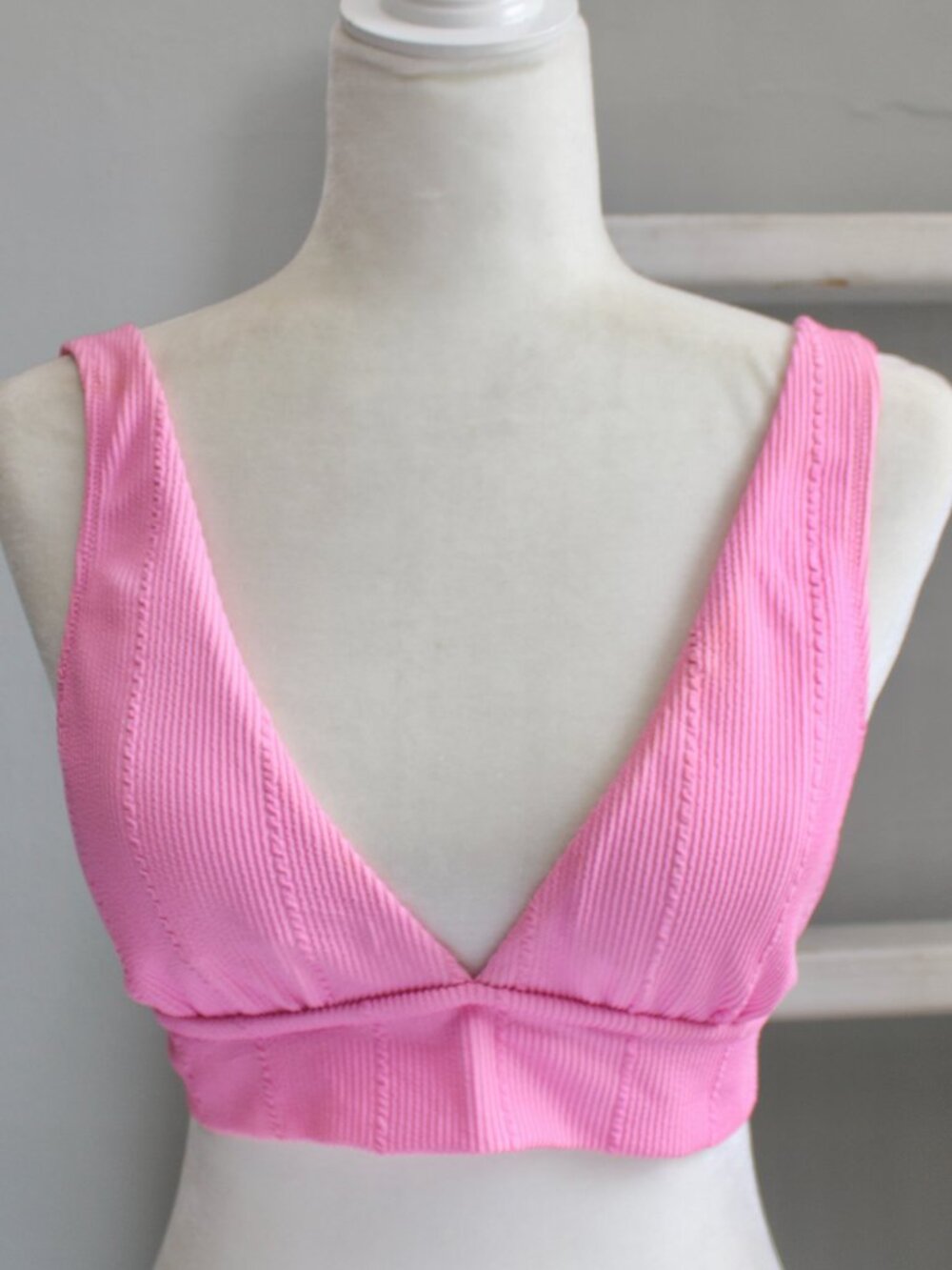 Aerie Pink Crinkle Longline Triangle Bikini Top Size Medium